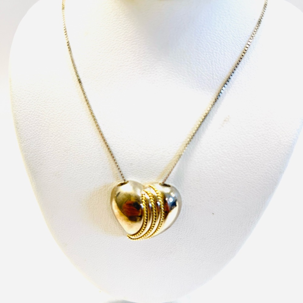 Vintage Sterling Silver Puffy Heart Pendant Necklace